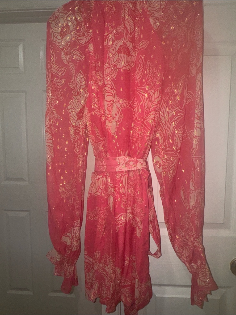 Hemant and Nandita Pink Floral Gold Lurex Long Sleeve Romper Boho Mini Dress L - Picture 10 of 10